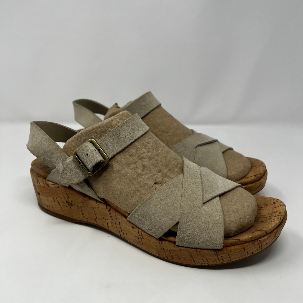 Kork-Ease‎ Grey Suede Cork Wedge Platform Sandals Womens Size 10